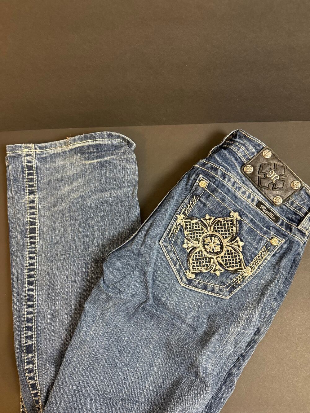 Y2K Embellished Pocket Miss Me Bootcut Mid Rise Jeans Mid Wash Size 29 x 34